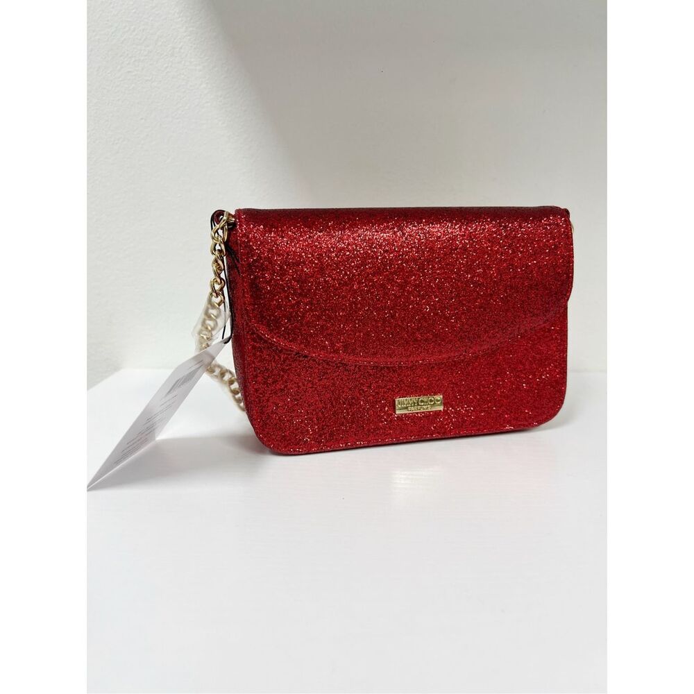Jimmy Choo Red Glitter Crossbody Bag with Gold Chain